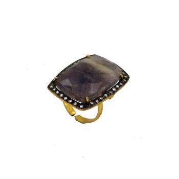  Exquisite Natural iolite and CZ Seated Two-Tone Plated Ring 